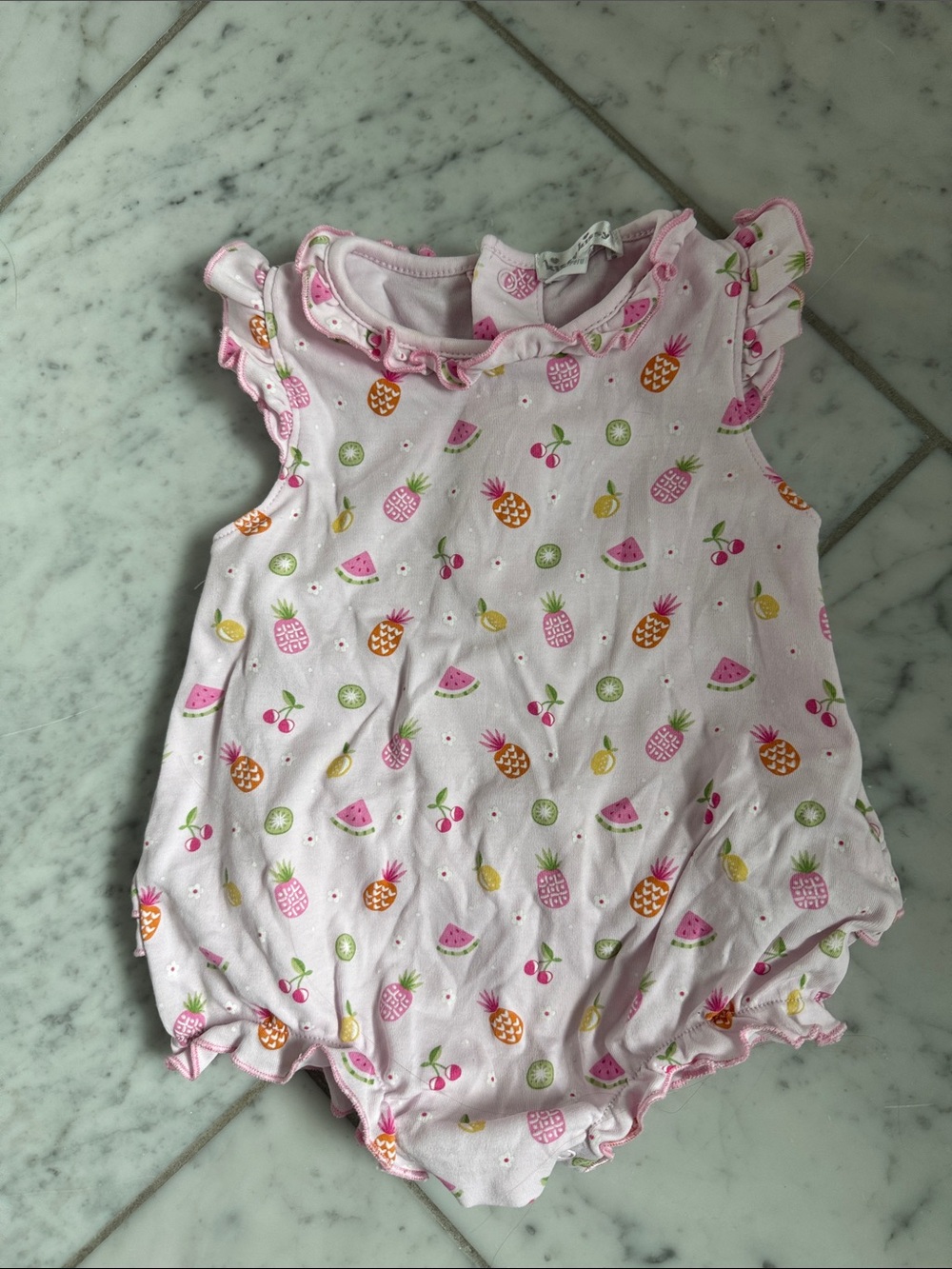 Kissy Kissy Baby Girls Pink Fruit Print Ruffle Romper